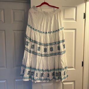 White and Blue Embroidered Women's Skirt